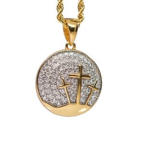 Small Gold Diamond Three Cross Necklace